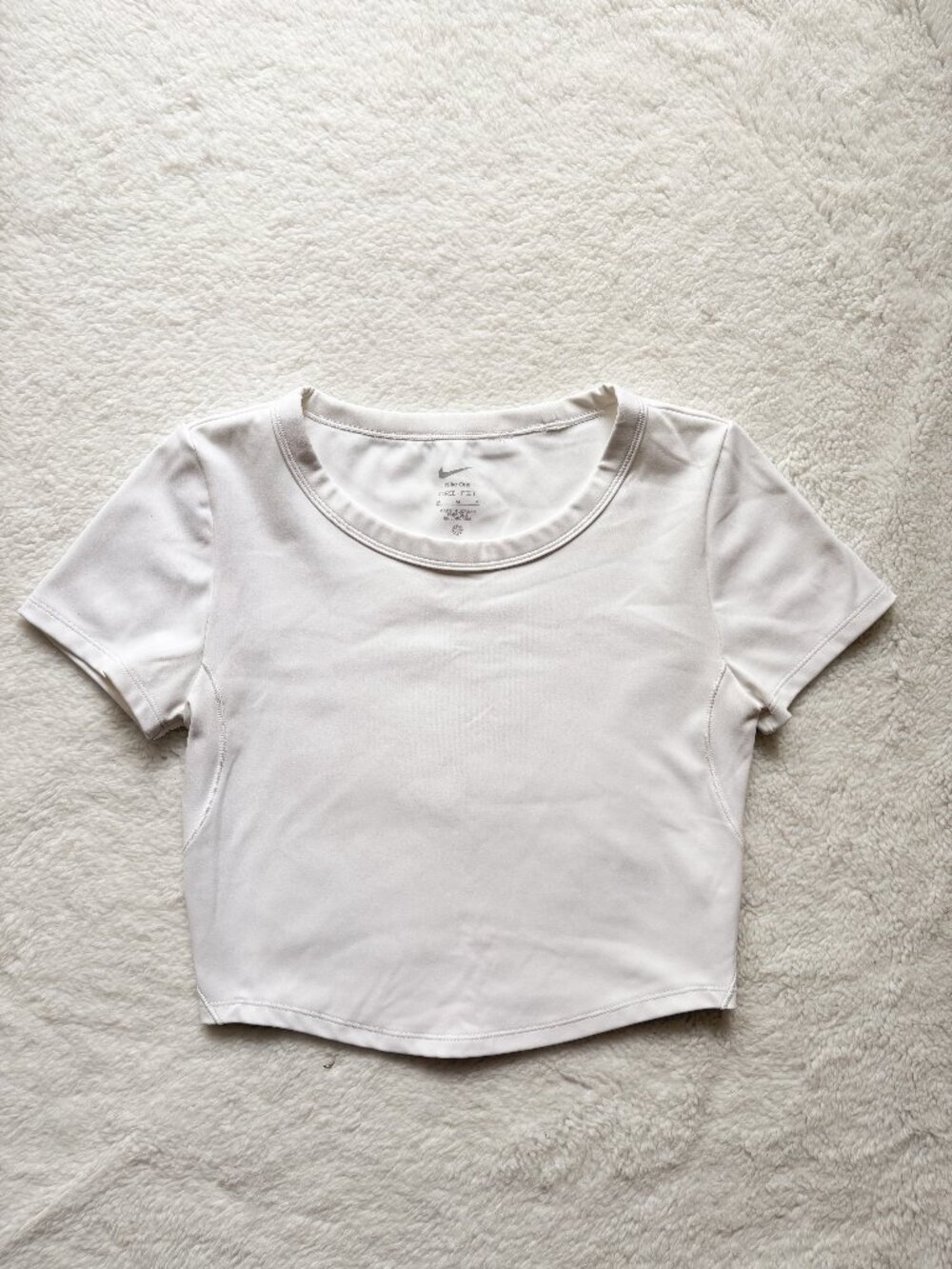 Nike One Dri-FIT Cropped Tee White M Fitted Athletic Top Workout Shirt - Picture 2 of 8